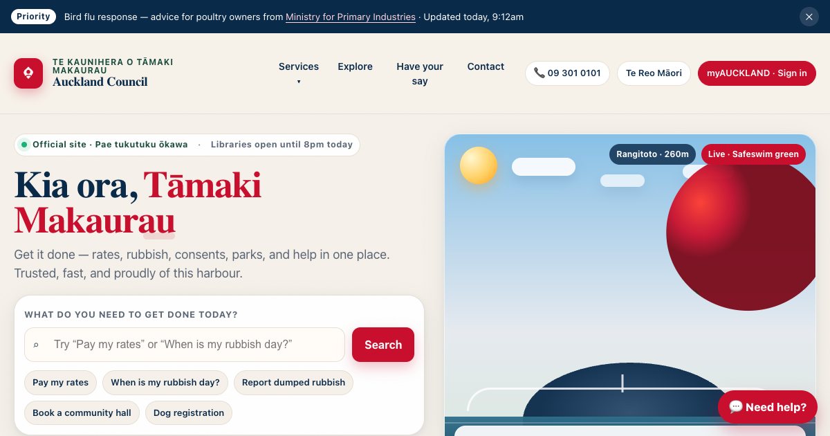 Screenshot of the Auckland Council Landing Page demo